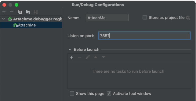 AttacheMe run configuration details